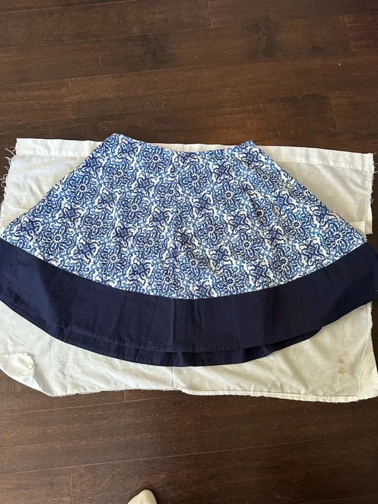 Milly Blue White Floral A-Line Skirt Size L Statement Midi Knee Length Cotton - Picture 11 of 11